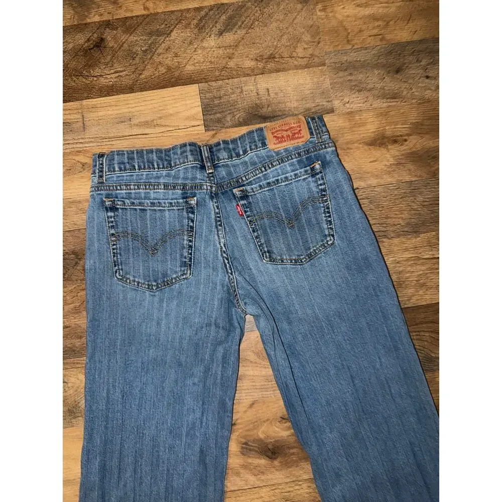 Levi’s girls stripe wide leg blue jeans with adjustable waistband